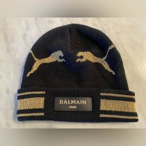 Balmain Paris x puma black gold knit beanie hat